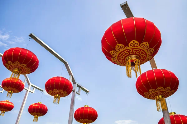 Lanternas Vermelhas Penduradas Pequim China Celebração Ano Novo Lunar — Fotografia de Stock