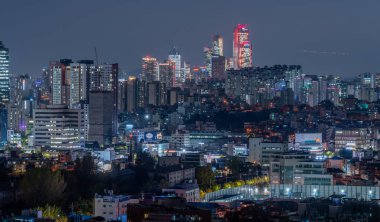 27 Ekim 2023 'te Güney Kore' nin başkenti Seul 'ün hava panoramik şehir manzarası.