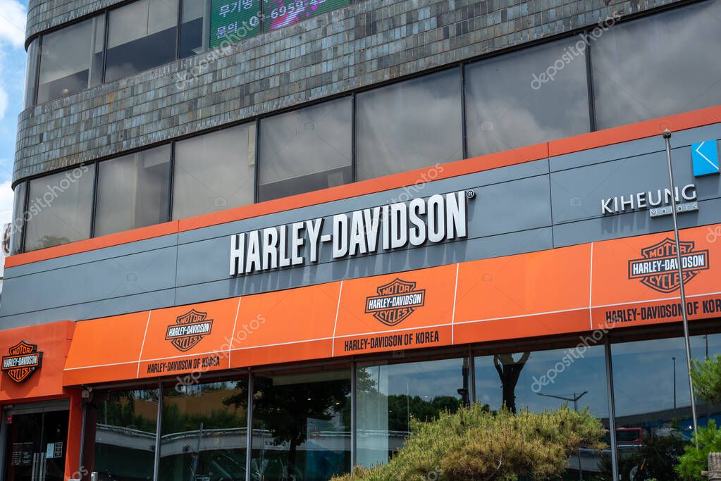 Harley-Davidson store exterior with signage in Seoul, South Korea on 14 June 2022