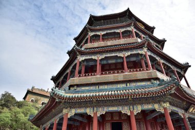 Budist Tütsü Kulesi (Foxiangge), 20 Nisan 2024 tarihinde Pekin, Çin 'deki Uzun Yaşam Sarayı' nda bahçe ve saray kompleksi üzerine kurulmuştur.