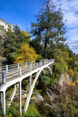 Gürcistan 'ın başkenti Tiflis' teki Sololaki tepelerindeki Ulusal Botanik Bahçesi 'nde 2 Kasım 2025' te köprü.