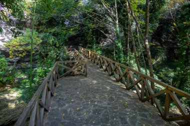Gürcistan 'ın başkenti Tiflis' teki Sololaki tepelerindeki Ulusal Botanik Bahçesi 'ndeki köprü.