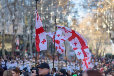 7 Ocak 2026 'da Gürcistan' ın başkenti Tiflis 'te geleneksel Alilo Ortodoks Noel alayı ve yardım gecesine katılanlar