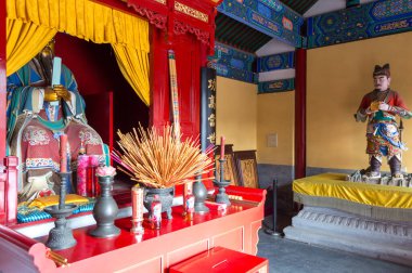 Çin 'in Pekin bölgesindeki Xicheng Bölgesi' nde 21 Eylül 2014 tarihinde Antik Krallar Tapınağı 'nda Guan Yu Kültür Sergisi (Lidai Diwang Miao) Ming Hanedanlığı Tapınağı