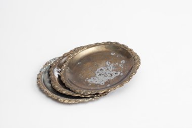 çelik tepsi vintage tarzı dekorasyon beyaz arkaplan