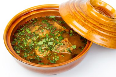 seramik bir fincan mantar çorbası et 