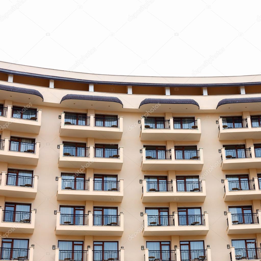 Facade of residential building, the hotel's terraces