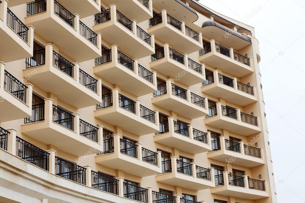 Facade of residential building, the hotel's terraces