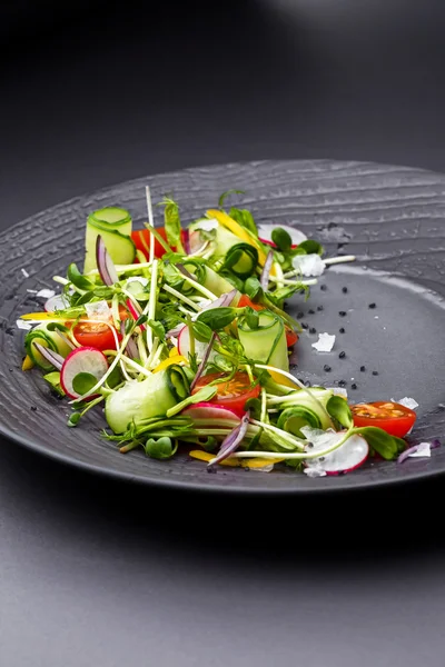 Authentic fresh vegetable salad with sprouts and peas black pepp — Stock Photo, Image