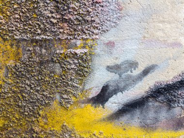 Soyut arka planını bir beton duvar, renkli boya kalıntıları dokulu, herhangi bir sanat projesi için arka plan olarak kullanılabilir. Büyük arka plan veya doku.