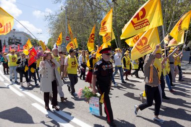 Sevastopol, Crimea - 9 Mayıs 2015: Geçit töreninde Gaziler