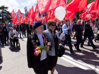 Sevastopol, Crimea - 9 Mayıs 2015: Geçit töreninde Gaziler