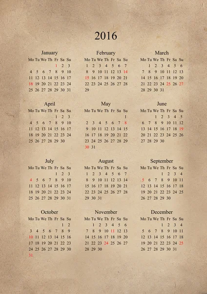 Kalendern 2016 i retro stil, vintage bakgrund — Stockfoto