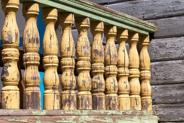 The old carved balusters on wooden staircase in the countryside — ストック写真