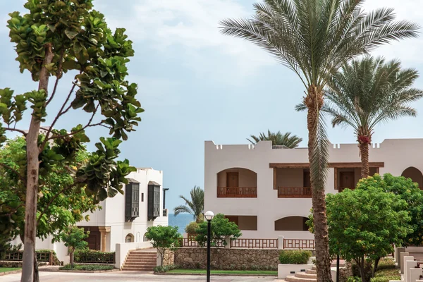 Egyptische luxehotel met palmboom — Stockfoto