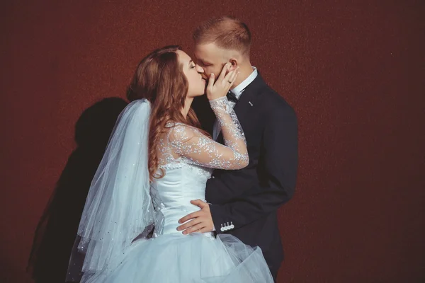 年轻的新娘和新郎接吻 — 图库照片