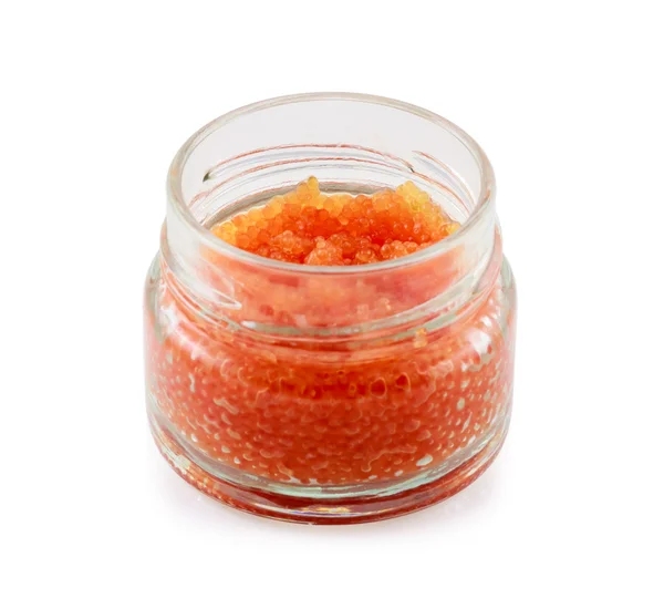 Caviar vermelho em um frasco de vidro — Fotografia de Stock
