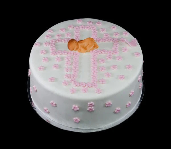 Один белый торт, украшенный новорожденным — стоковое фото