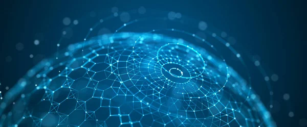 Teknoloji geçmişi. Büyük veri görselleştirmesi. Sosyal ağ. Ağ kavramı, internet iletişimi. Patlama etkisi olan küre parçacıkları. 3d oluşturma.