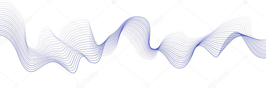 Abstract blue wave element on white background. Curved wavy line. Creative line art. Vector illustration. Dynamic form.