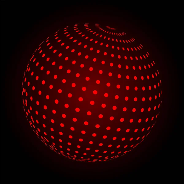 赤球のアブストラクト背景。ベクトルイラスト。ドットでテクノロジーの形。未来的概念。遠近法だ。幾何学的形状。3D球体アイコン。幻想的な形。概要｜3Dスフィア — ストックベクタ