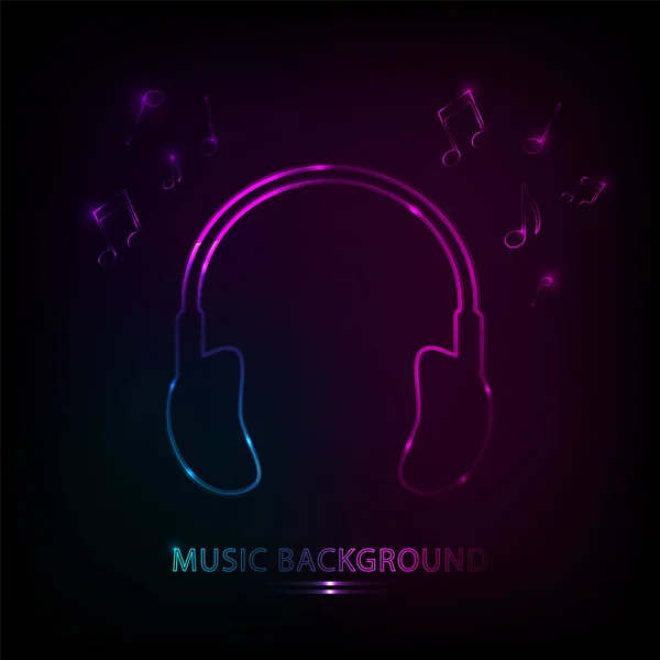 Logo neon ışıklı kulaklıklar. Müzik ikonu. Vektör çizimi. Ses geliyor. Not tasarım ögesi.
