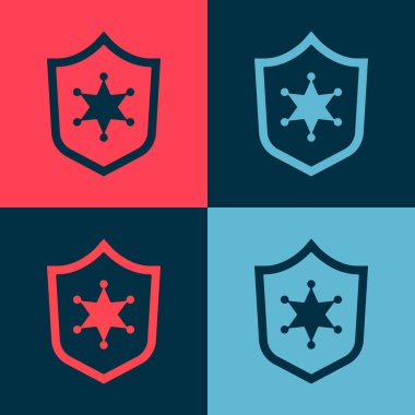 Pop Art Polis rozet simgesi renk arkaplanında izole edildi. Şerif rozeti. Vektör.