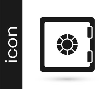 Siyah kasa simgesi beyaz arkaplanda izole edildi. Kapı, şifreli bir banka kasası. Güvenilir Veri Koruma. Vektör.