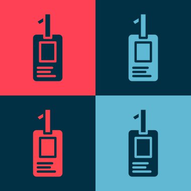 Pop sanat tanımlama rozeti simgesi renk arkaplanında izole edildi. Sunum için, şirketin kimliği için, reklam için kullanılabilir. Vektör.