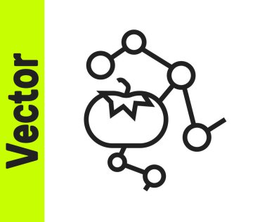 Siyah çizgi, beyaz arka planda genetik olarak modifiye edilmiş yiyecek ikonu. GDO meyvesi. Vektör.