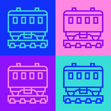 Pop sanat çizgisi Yolcu vagonları renkli arka planda izole edilmiş. Tren vagonu. Vektör.