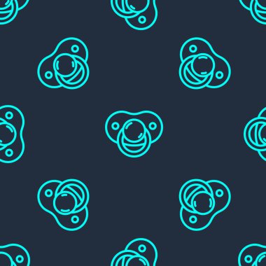 Yeşil çizgi Bebek Emzik ikonu mavi arkaplanda kusursuz desen izole etti. Çocuk oyuncağı. Vektör.