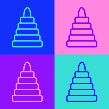 Pop sanat eseri piramit oyuncağı ikonu renk arkaplanında izole edilmiş. Vektör.