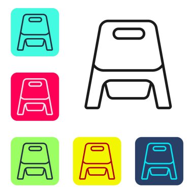 Siyah çizgi bebek tuvalet ikonu beyaz arkaplanda izole edilmiş. Lazımlık. Renkli kare düğmelerle simgeleri ayarla. Vektör.