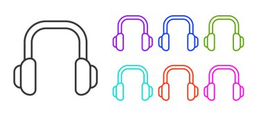 Siyah çizgi kış kulaklığı simgesi beyaz arka planda izole edildi. Kulaklıklar. Simgeleri renklendirin. Vektör.