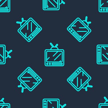 Yeşil çizgi Retro TV simgesi mavi arkaplanda izole edilmiş kusursuz desen. Televizyon tabelası. Vektör.