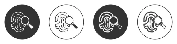 Schwarze Lupe Mit Fingerabdrucksymbol Auf Weißem Hintergrund Erkennungszeichen Kreis Taste — Stockvektor