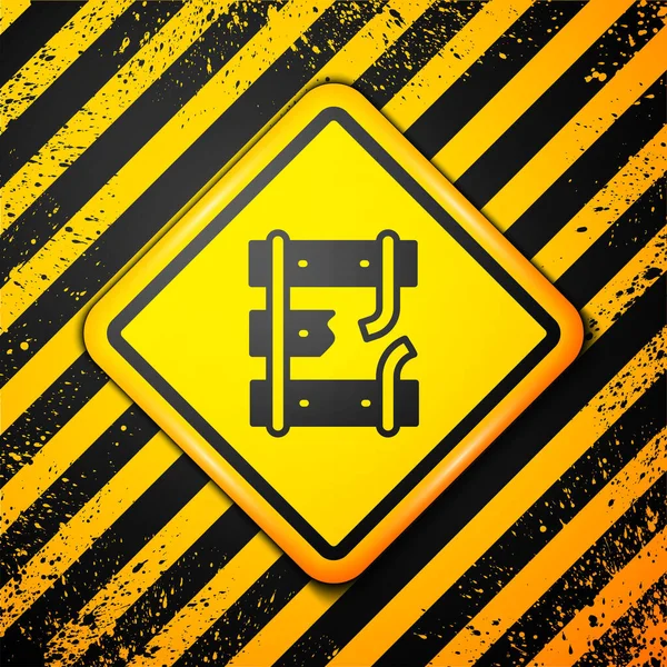 Чорні Зламані Або Потріскані Рейки Іконці Залізниці Ізольовані Жовтому Тлі — стоковий вектор
