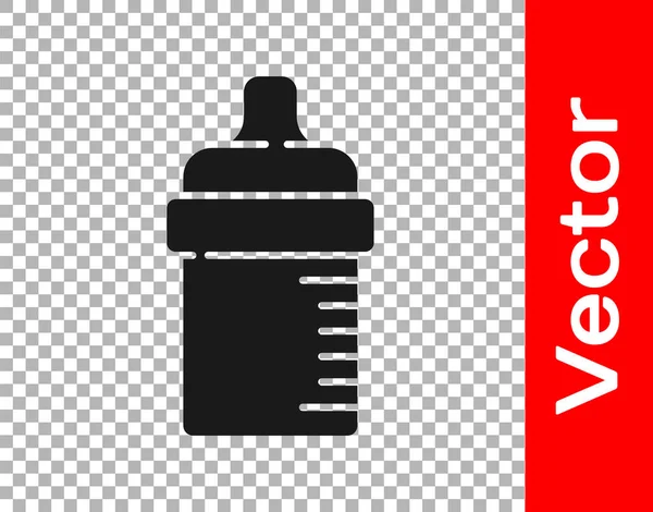 Black Baby Bottle Icon Isolated Transparent Background Feeding Bottle Icon — Stock Vector