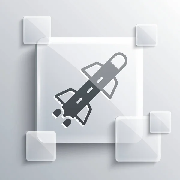 Grijze Raket Pictogram Geïsoleerd Grijze Achtergrond Vierkante Glazen Panelen Vector — Stockvector