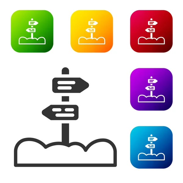 Zwart Verkeersbord Wegwijzerpictogram Geïsoleerd Witte Achtergrond Pointer Symbool Straat Informatiebord — Stockvector