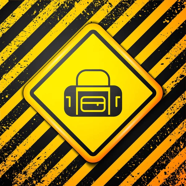Schwarze Sporttasche Symbol Isoliert Auf Gelbem Hintergrund Warnzeichen Vektor — Stockvektor