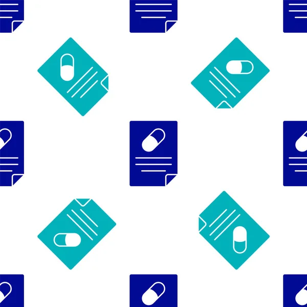Blaues Medizinisches Rezept Symbol Isoliert Nahtlose Muster Auf Weißem Hintergrund — Stockvektor