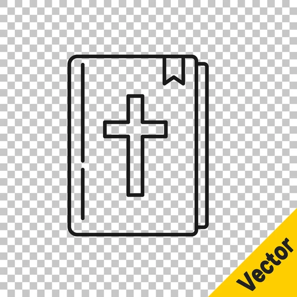 Black Line Holy Bible Book Icon Isolated Transparent Background Vector — Stock Vector