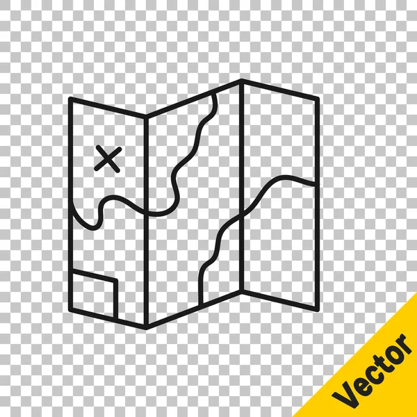 Ligne Noire Icône Carte Pliée Isolée Sur Fond Transparent Vecteur — Image vectorielle