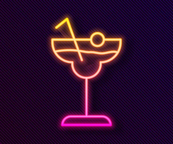 Žhnoucí Neonová Čára Koktejl Alkohol Nápoj Ikona Izolované Černém Pozadí — Stockový vektor