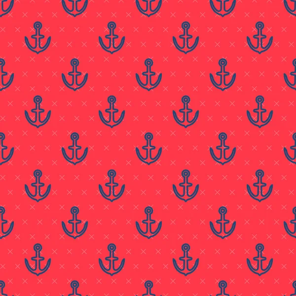 Blue Line Anchor Icon Isolated Seamless Pattern Red Background Vector — Stock Vector