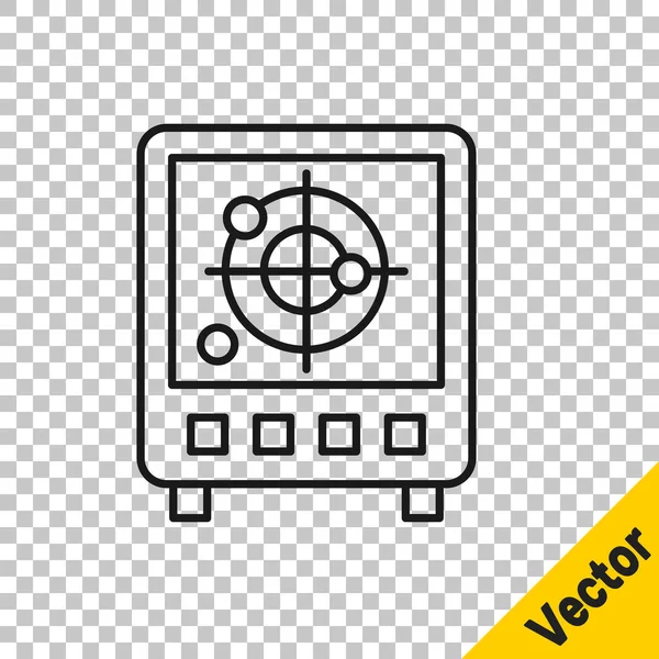 Black Line Radar Targets Monitor Searching Icon Isolated Transparent Background — Stock Vector