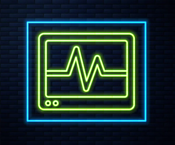 Monitor Computadora Con Icono Cardiograma Aislado Fondo Pared Ladrillo Icono — Vector de stock