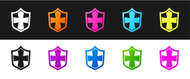 Kalkan simgesini siyah beyaz arkaplanda izole et. Gardiyan. Güvenlik, güvenlik, koruma, gizlilik kavramı. Vektör.